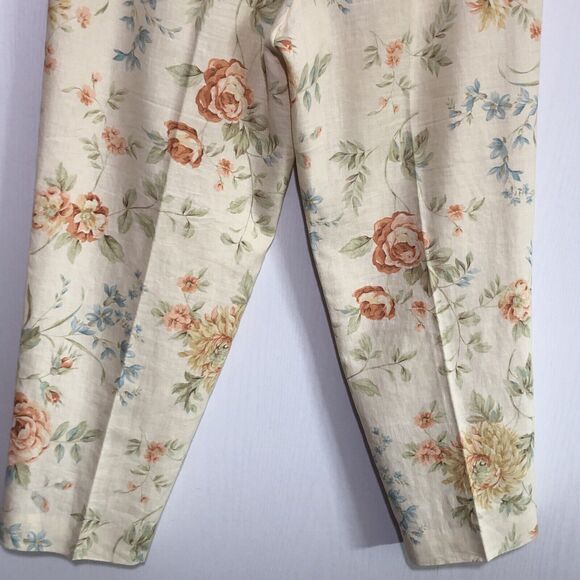 Talbots Pants Womens 10 Yellow Linen Floral Cottage Ankle Tapered Resort Vintage - Picture 8 of 12